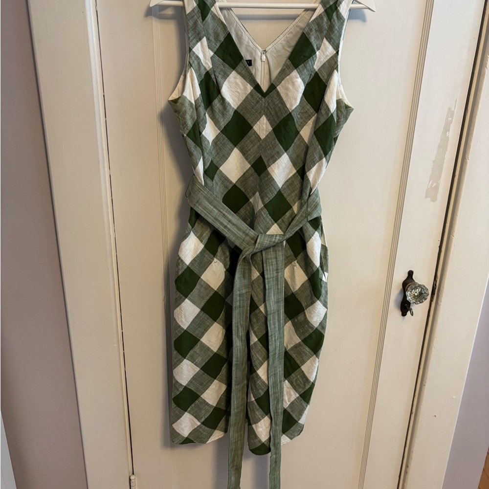 Talbots Green and White Sleeveless V-Neck Sundress